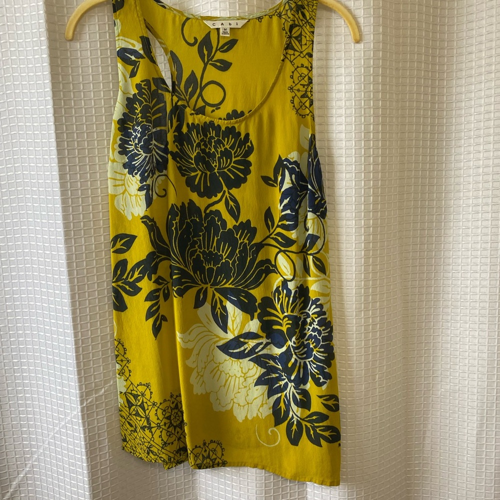CAbi Yellow and Black Floral Tank Top